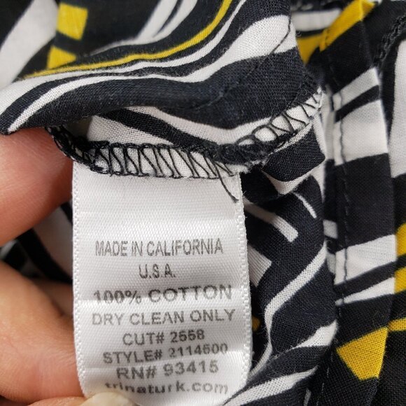 Trina Turk Black Yellow White Pattern Short Sleeve Top XS - Picture 5 of 5